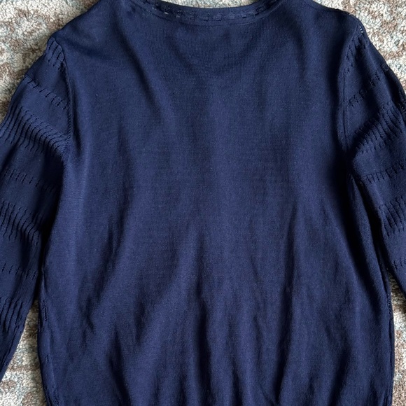 Sandro Dark Navy Blue Pointelle Eyelet Button Up Crew Neck Cardigan Size 2 or S - Picture 7 of 11